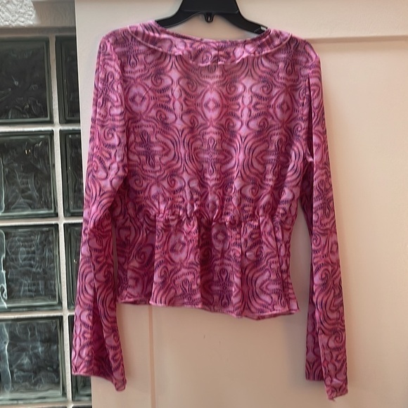 WILD fable, womens XL long sleeve sheer top, pink, two ties at front, NWT - Picture 4 of 6